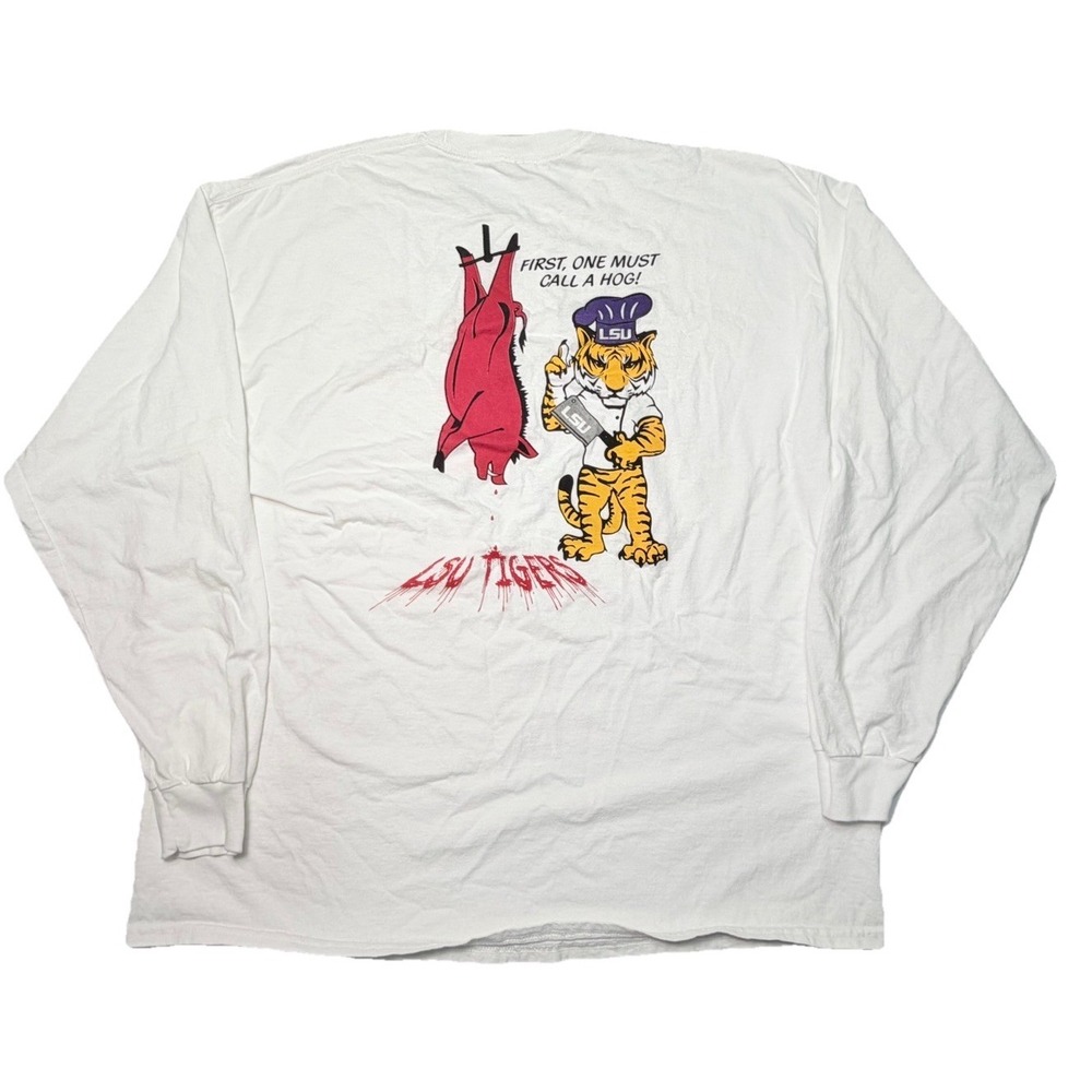 Y2K LSU Tigers Arkansas Razorbacks Long Sleeve Graphic T Shirt 2XL White SEC